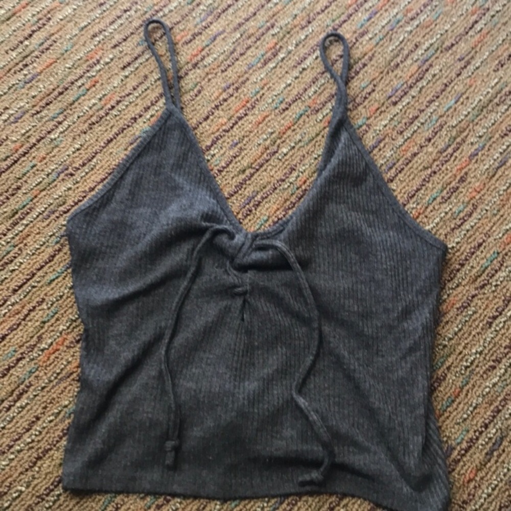 ♡ Brandy Melville Gray Lace-Up Tank Top ♡